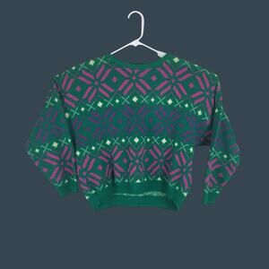 Women's Marisa Baroni Medium Green & Pink Wool/Acrylic Sweater